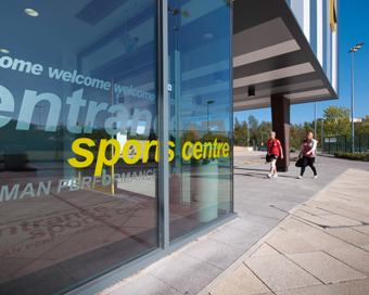 Exterior of the University sports centre on a sunny day